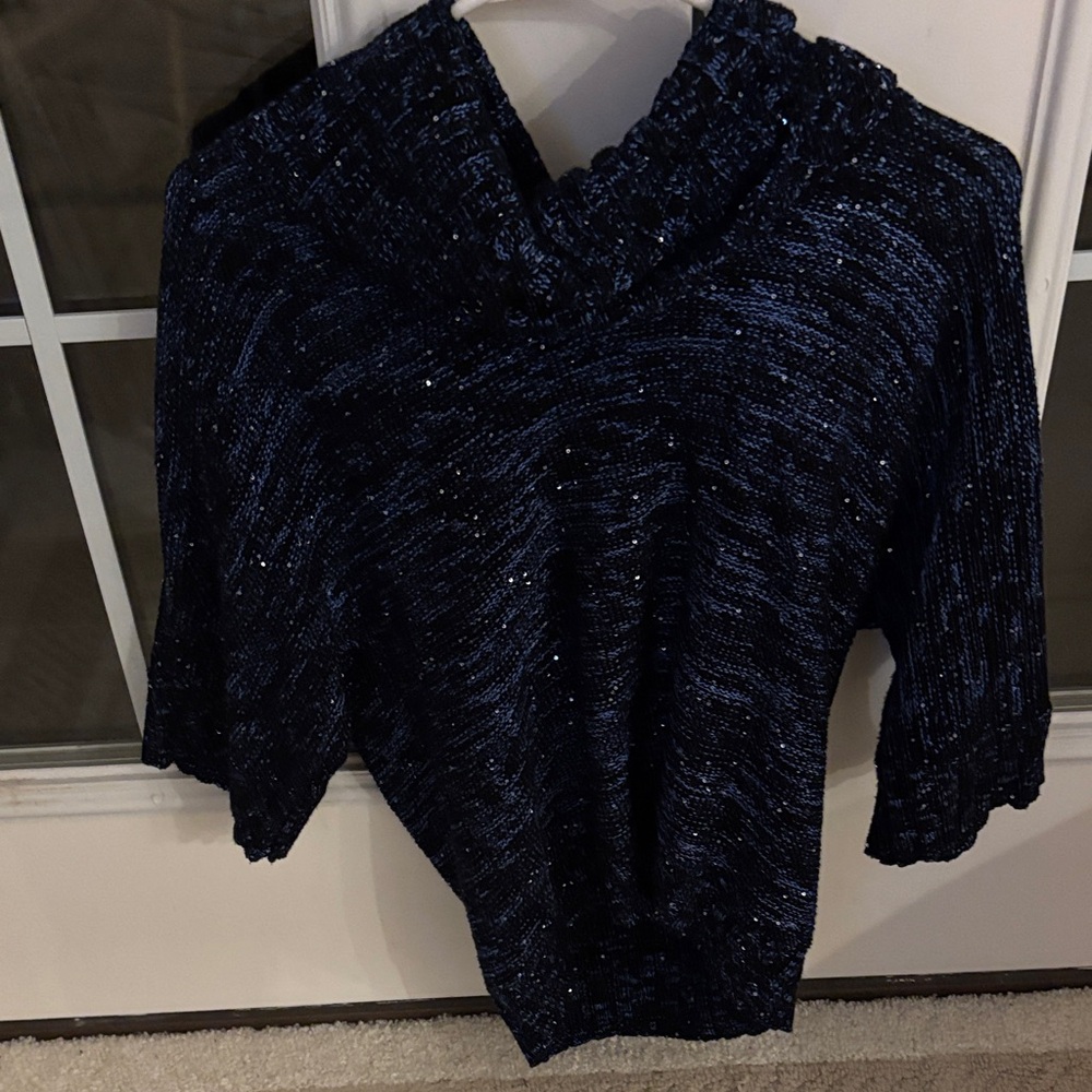 INC International Concepts Sparkling Midnight Blue Sparkle Loose Turtle Neck